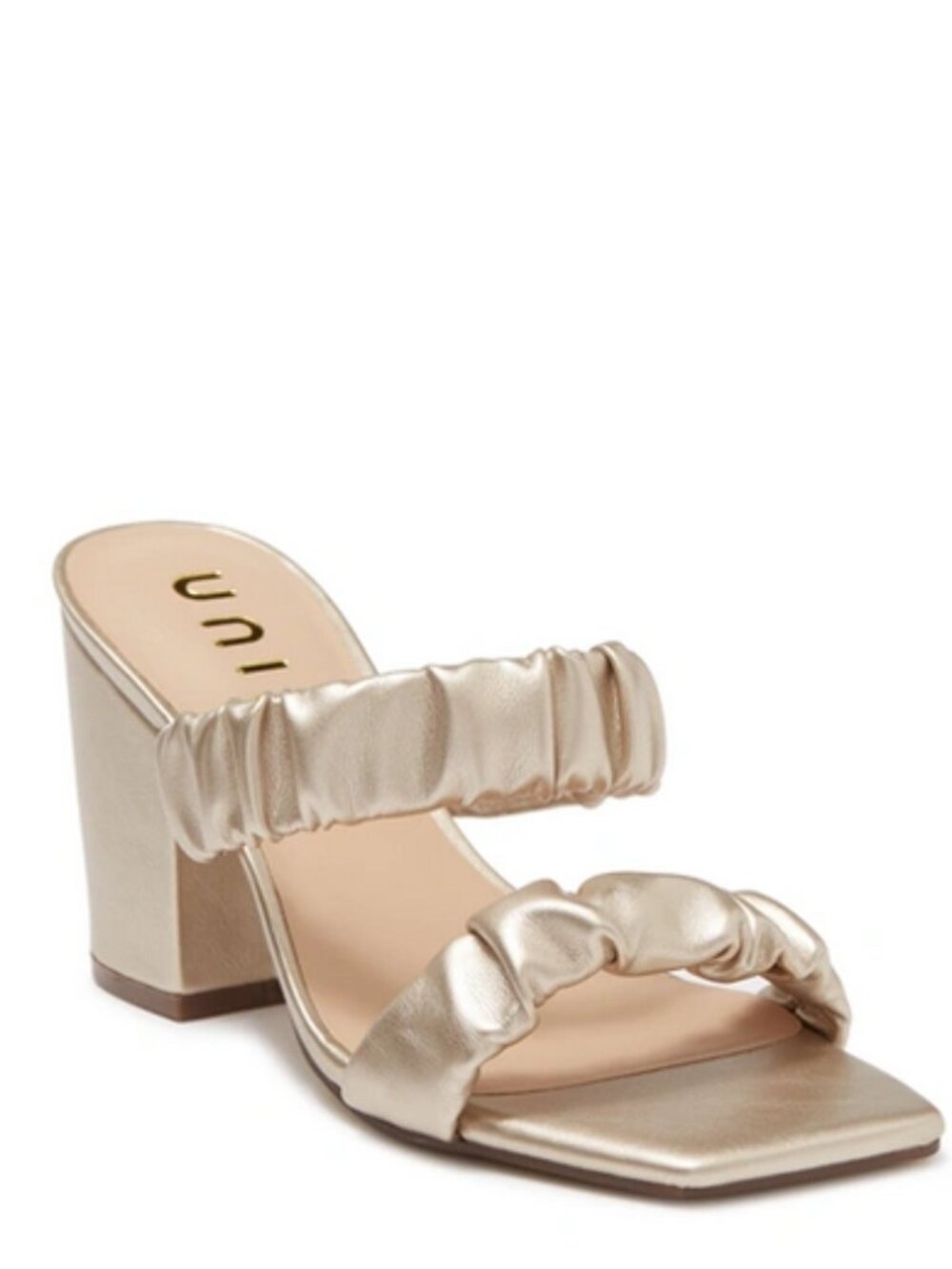 Unisa Muted Gold Ruched Double-Strap Sandals, NWOB, 7.5